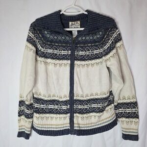 Vintage Fair Isle Style Zip‎ Cardigan Nordic Cottagecore Sweater Womens S